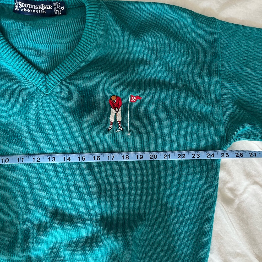 Scottish Isle Teal V-Neck Golf Sweater - Picture 5 of 7